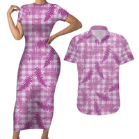 Pink Palaka Hawaii Palapalai Couples Matching Short Sleeve Bodycon Dress and Hawaiian Shirt Hawaiian Fern LT14 Pink - Polynesian Pride