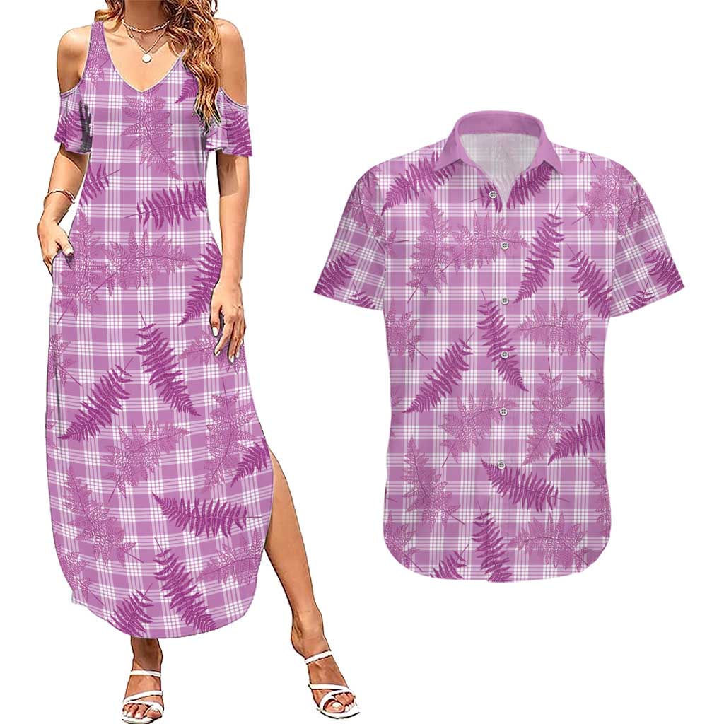 Pink Palaka Hawaii Palapalai Couples Matching Summer Maxi Dress and Hawaiian Shirt Hawaiian Fern LT14 Pink - Polynesian Pride