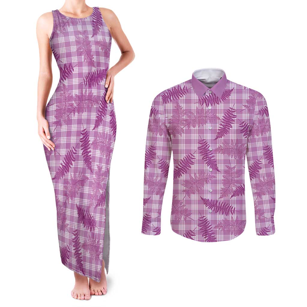 Pink Palaka Hawaii Palapalai Couples Matching Tank Maxi Dress and Long Sleeve Button Shirt Hawaiian Fern LT14 Pink - Polynesian Pride