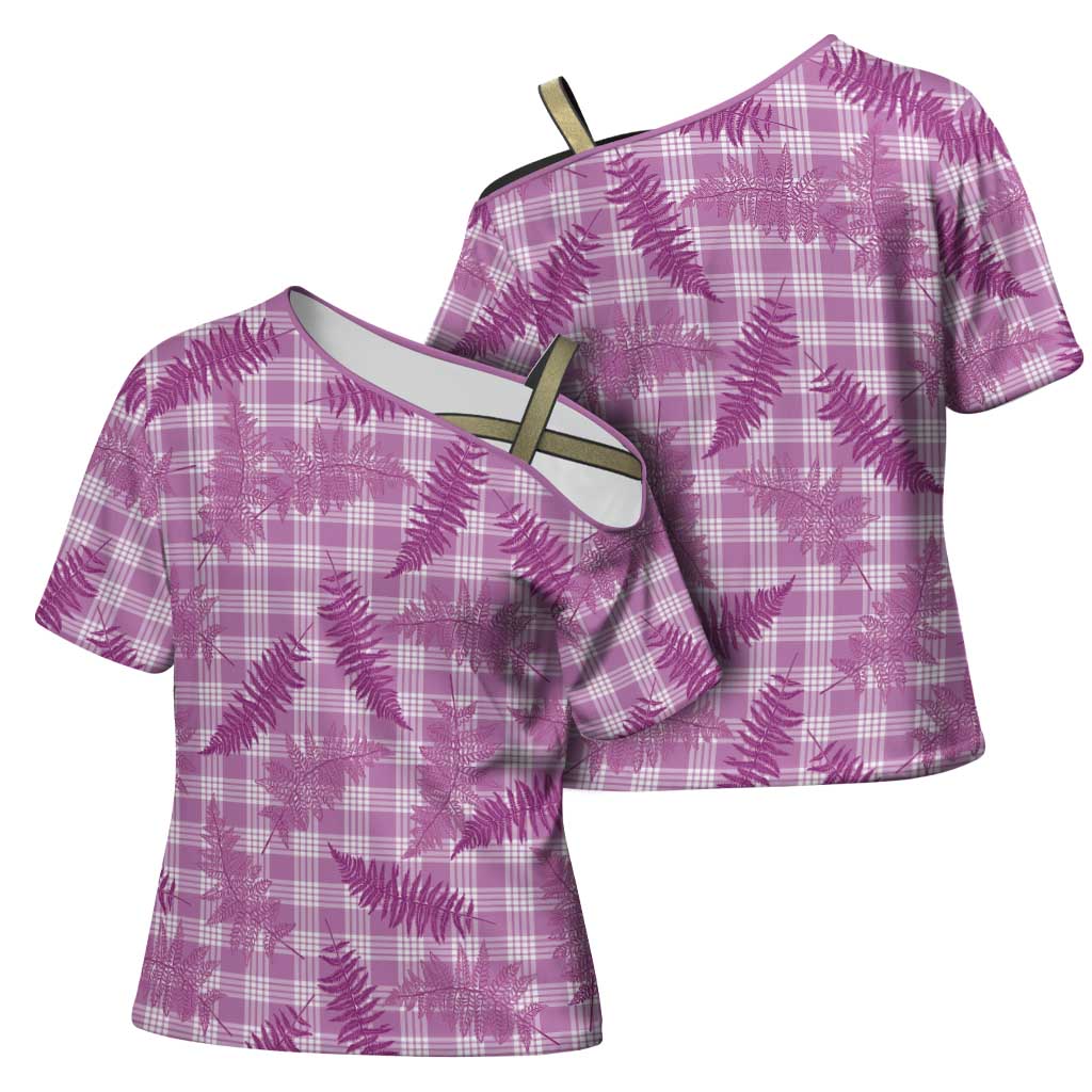 Pink Palaka Hawaii Palapalai Cross Shoulder Shirt Hawaiian Fern - Polynesian Pride