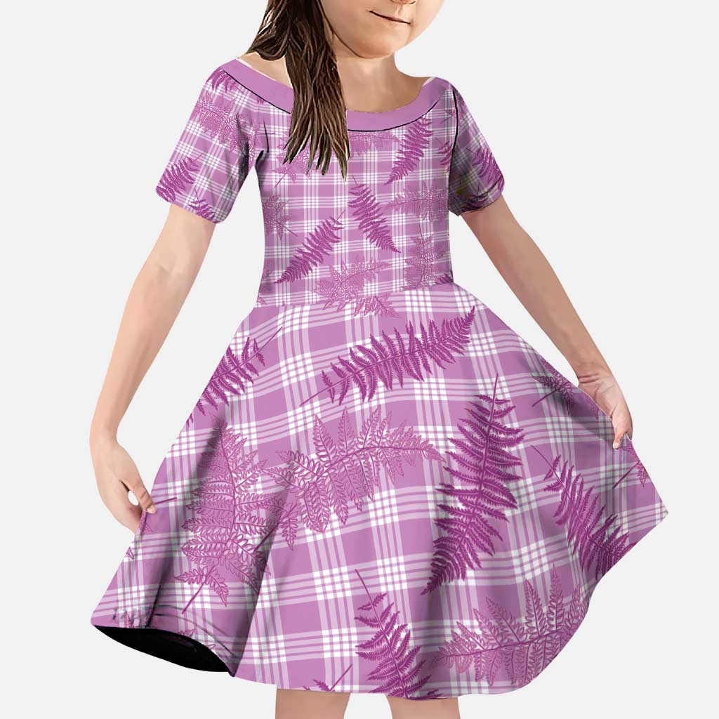 Pink Palaka Hawaii Palapalai Family Matching Off The Shoulder Long Sleeve Dress and Hawaiian Shirt Hawaiian Fern LT14 Daughter's Dress Pink - Polynesian Pride