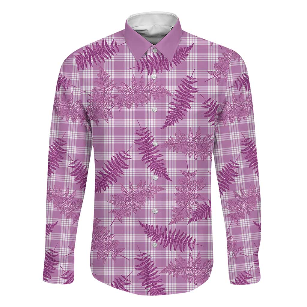 Pink Palaka Hawaii Palapalai Family Matching Off The Shoulder Long Sleeve Dress and Hawaiian Shirt Hawaiian Fern LT14 Dad's Shirt - Long Sleeve Pink - Polynesian Pride