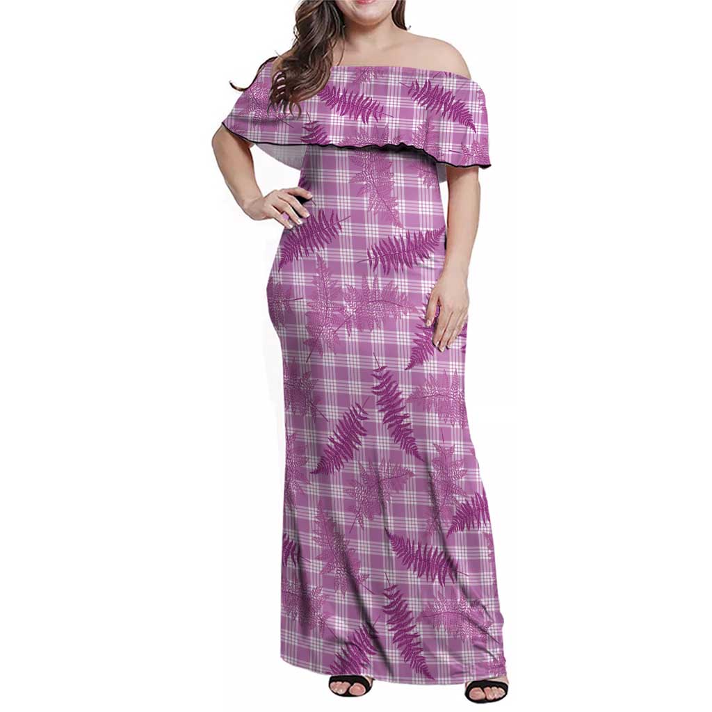 Pink Palaka Hawaii Palapalai Family Matching Off Shoulder Maxi Dress and Hawaiian Shirt Hawaiian Fern LT14 Mom's Dress Pink - Polynesian Pride