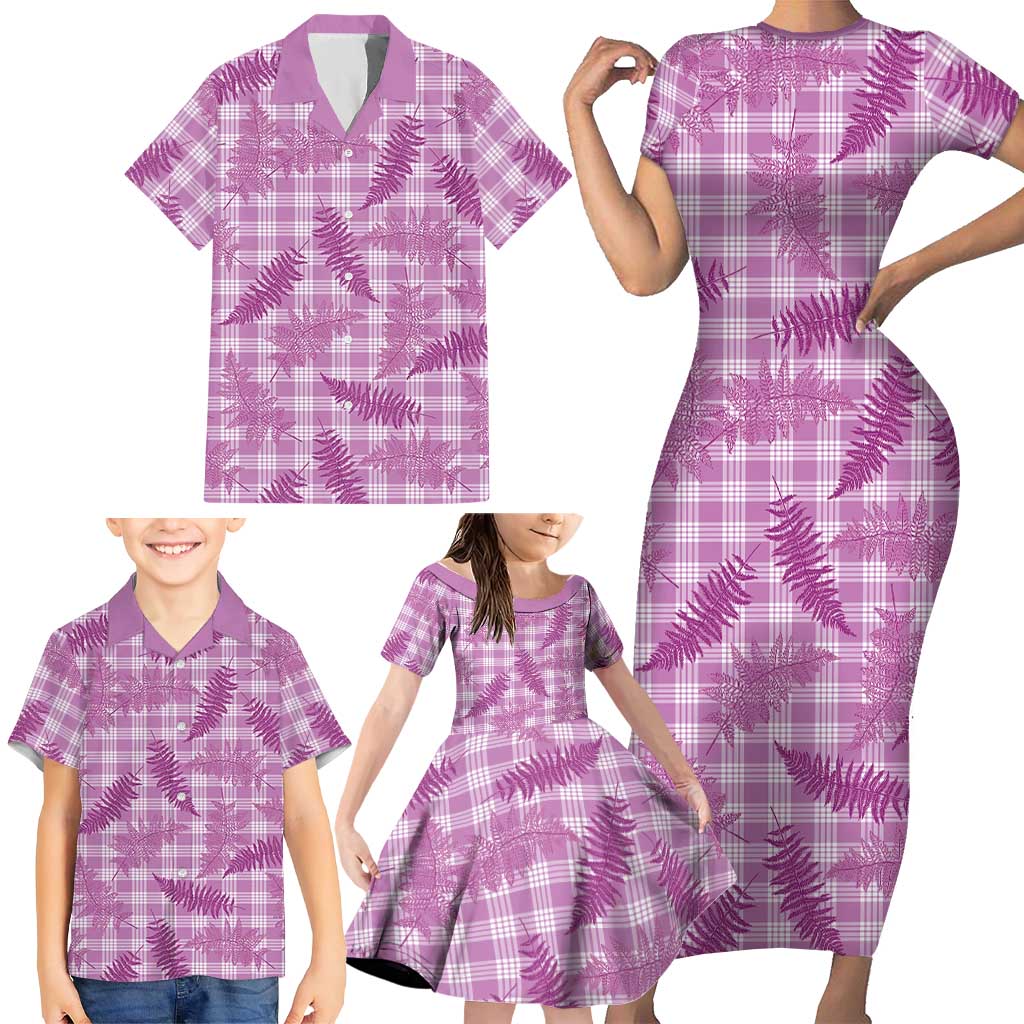 Pink Palaka Hawaii Palapalai Family Matching Short Sleeve Bodycon Dress and Hawaiian Shirt Hawaiian Fern LT14 - Polynesian Pride