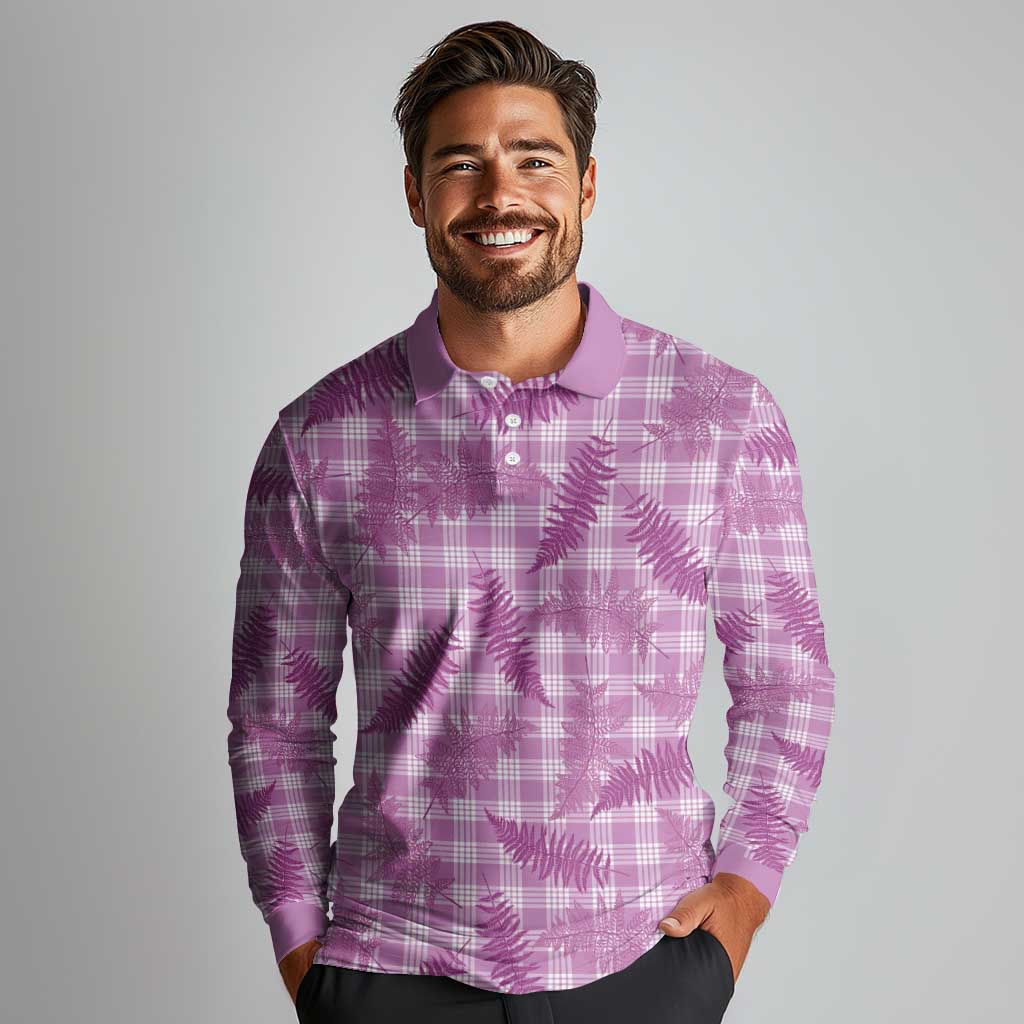 Pink Palaka Hawaii Palapalai Long Sleeve Polo Shirt Hawaiian Fern - Polynesian Pride