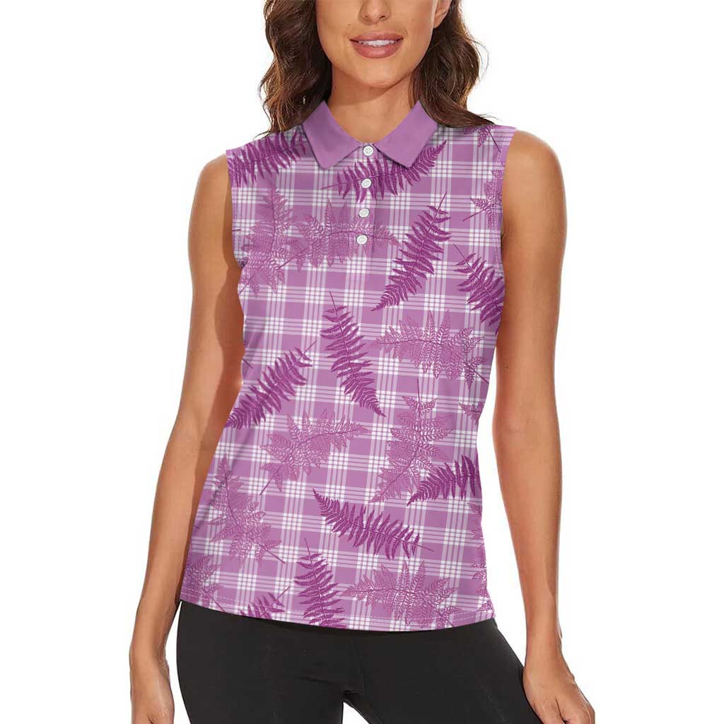 Pink Palaka Hawaii Palapalai Women Sleeveless Polo Shirt Hawaiian Fern LT14 - Polynesian Pride