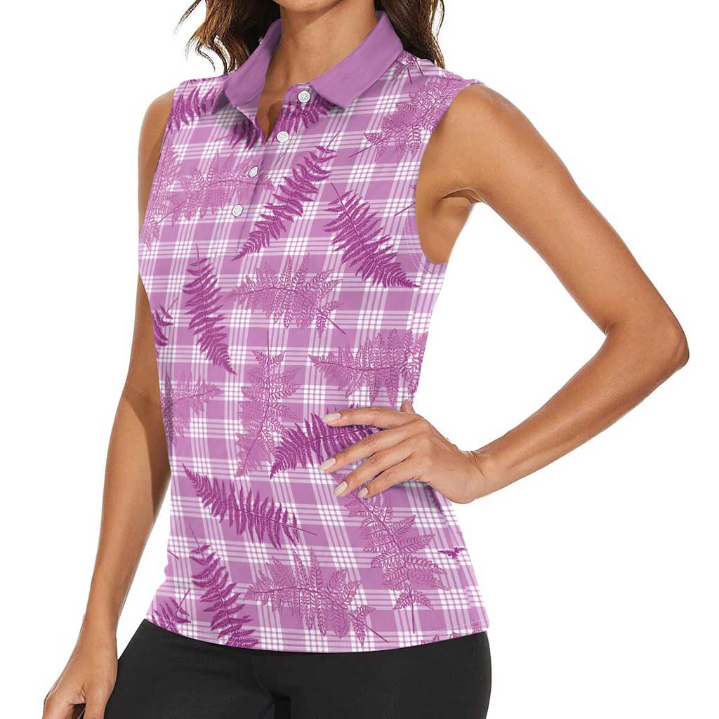 Pink Palaka Hawaii Palapalai Women Sleeveless Polo Shirt Hawaiian Fern LT14 - Polynesian Pride
