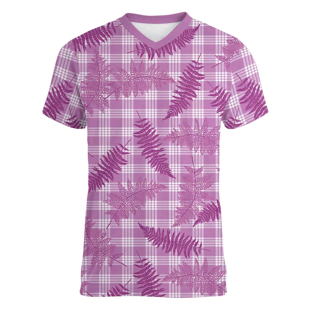 Pink Palaka Hawaii Palapalai Women V-Neck T-Shirt Hawaiian Fern - Polynesian Pride