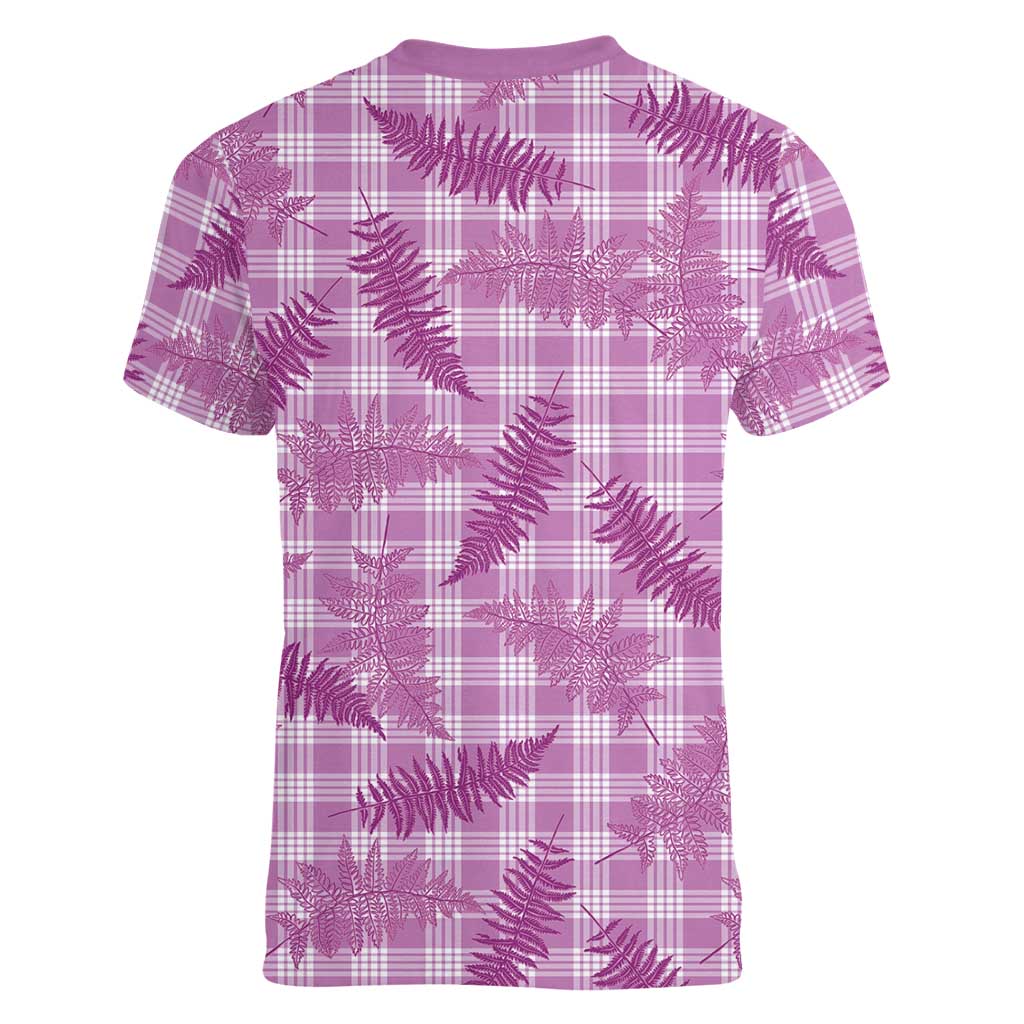 Pink Palaka Hawaii Palapalai Women V-Neck T-Shirt Hawaiian Fern LT14 - Polynesian Pride