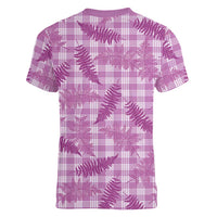 Pink Palaka Hawaii Palapalai Women V-Neck T-Shirt Hawaiian Fern LT14 - Polynesian Pride