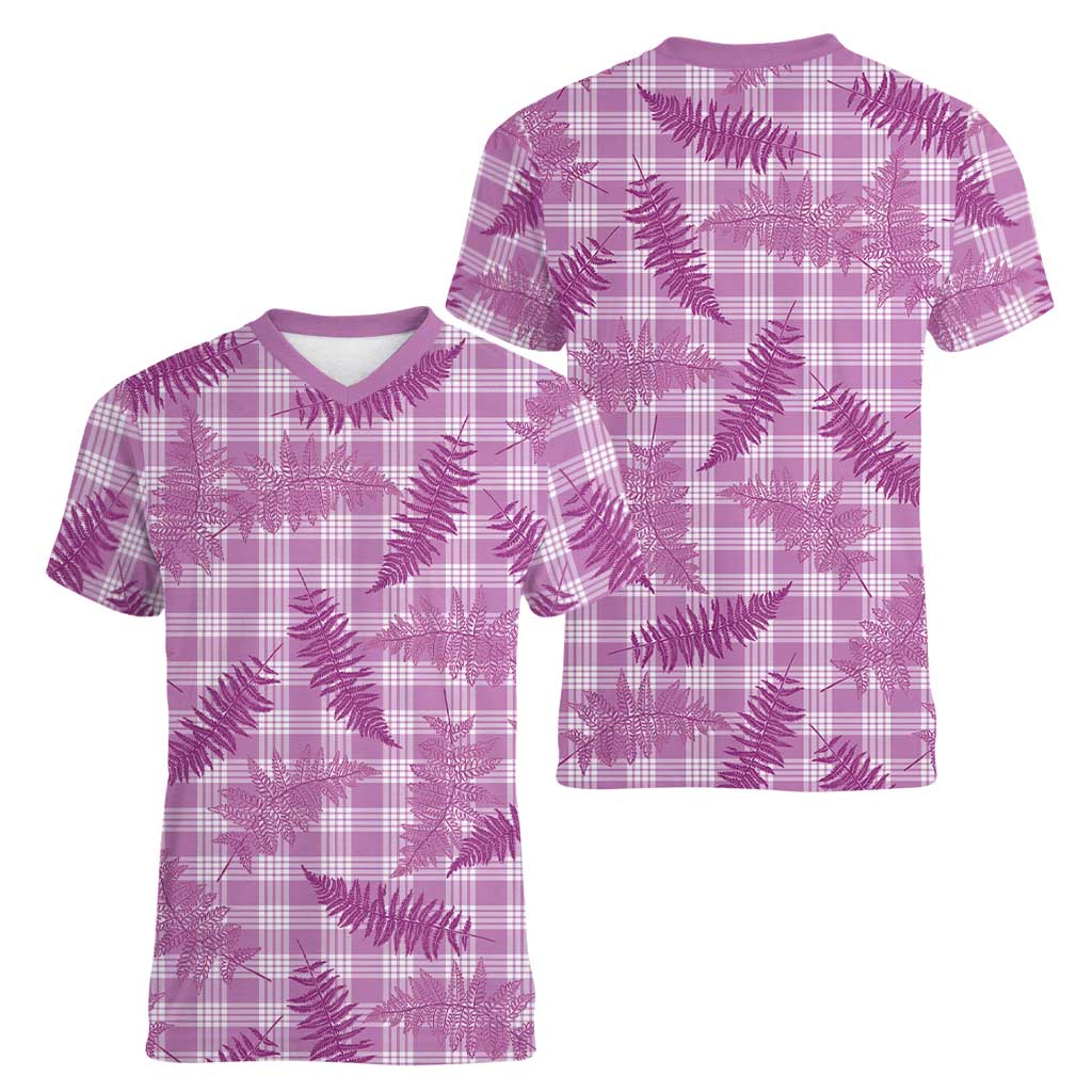 Pink Palaka Hawaii Palapalai Women V-Neck T-Shirt Hawaiian Fern LT14 - Polynesian Pride