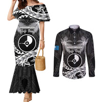 FSM Yap Day Couples Matching Mermaid Dress and Long Sleeve Button Shirt 2025 Wa'ab Micronesia Black Color LT14 Black - Polynesian Pride