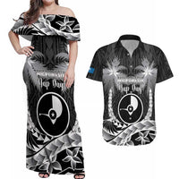 FSM Yap Day Couples Matching Off Shoulder Maxi Dress and Hawaiian Shirt 2025 Wa'ab Micronesia Black Color LT14 Black - Polynesian Pride