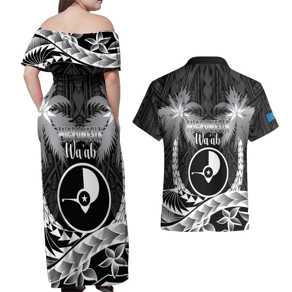 FSM Yap Day Couples Matching Off Shoulder Maxi Dress and Hawaiian Shirt 2025 Wa'ab Micronesia Black Color LT14 - Polynesian Pride