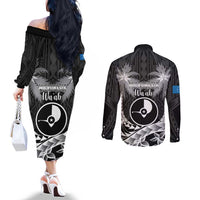 FSM Yap Day Couples Matching Off The Shoulder Long Sleeve Dress and Long Sleeve Button Shirt 2025 Wa'ab Micronesia Black Color LT14 - Polynesian Pride