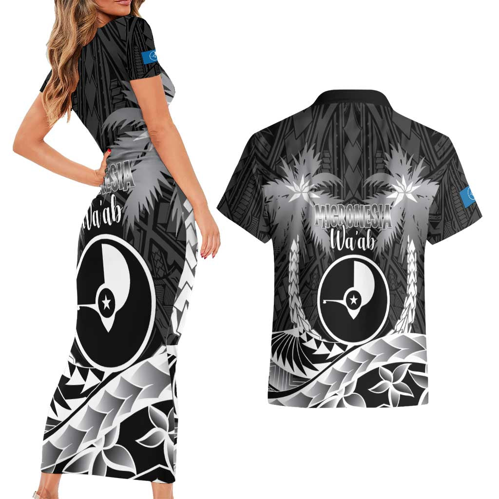 FSM Yap Day Couples Matching Short Sleeve Bodycon Dress and Hawaiian Shirt 2025 Wa'ab Micronesia Black Color LT14 - Polynesian Pride