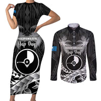 FSM Yap Day Couples Matching Short Sleeve Bodycon Dress and Long Sleeve Button Shirt 2025 Wa'ab Micronesia Black Color LT14 Black - Polynesian Pride