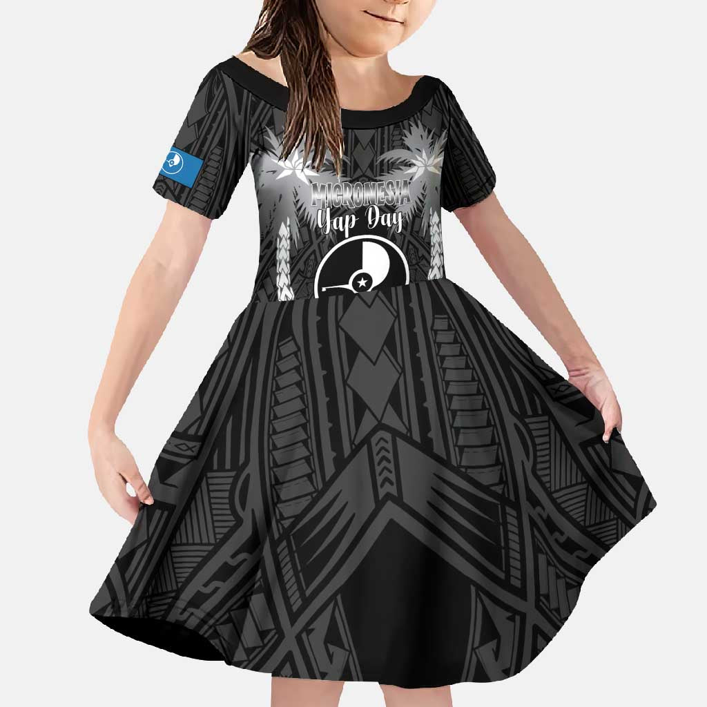 FSM Yap Day Family Matching Long Sleeve Bodycon Dress and Hawaiian Shirt 2025 Wa'ab Micronesia Black Color LT14 Daughter's Dress Black - Polynesian Pride