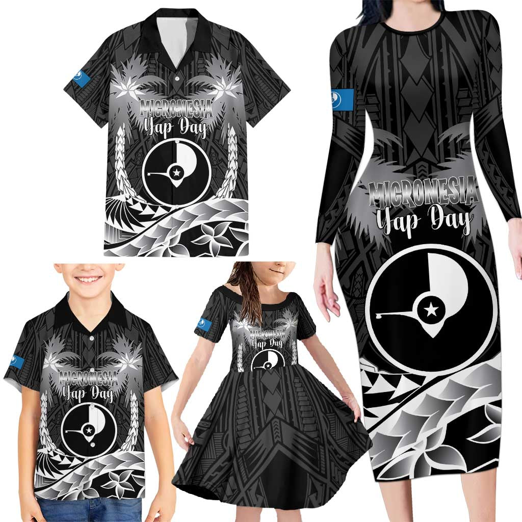 FSM Yap Day Family Matching Long Sleeve Bodycon Dress and Hawaiian Shirt 2025 Wa'ab Micronesia Black Color LT14 - Polynesian Pride
