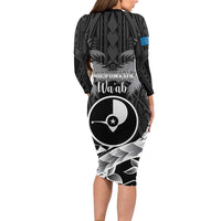 FSM Yap Day Family Matching Long Sleeve Bodycon Dress and Hawaiian Shirt 2025 Wa'ab Micronesia Black Color LT14 - Polynesian Pride