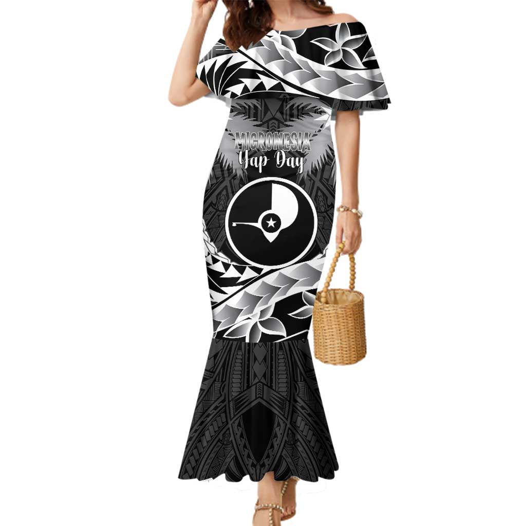 FSM Yap Day Family Matching Mermaid Dress and Hawaiian Shirt 2025 Wa'ab Micronesia Black Color LT14 Mom's Dress Black - Polynesian Pride