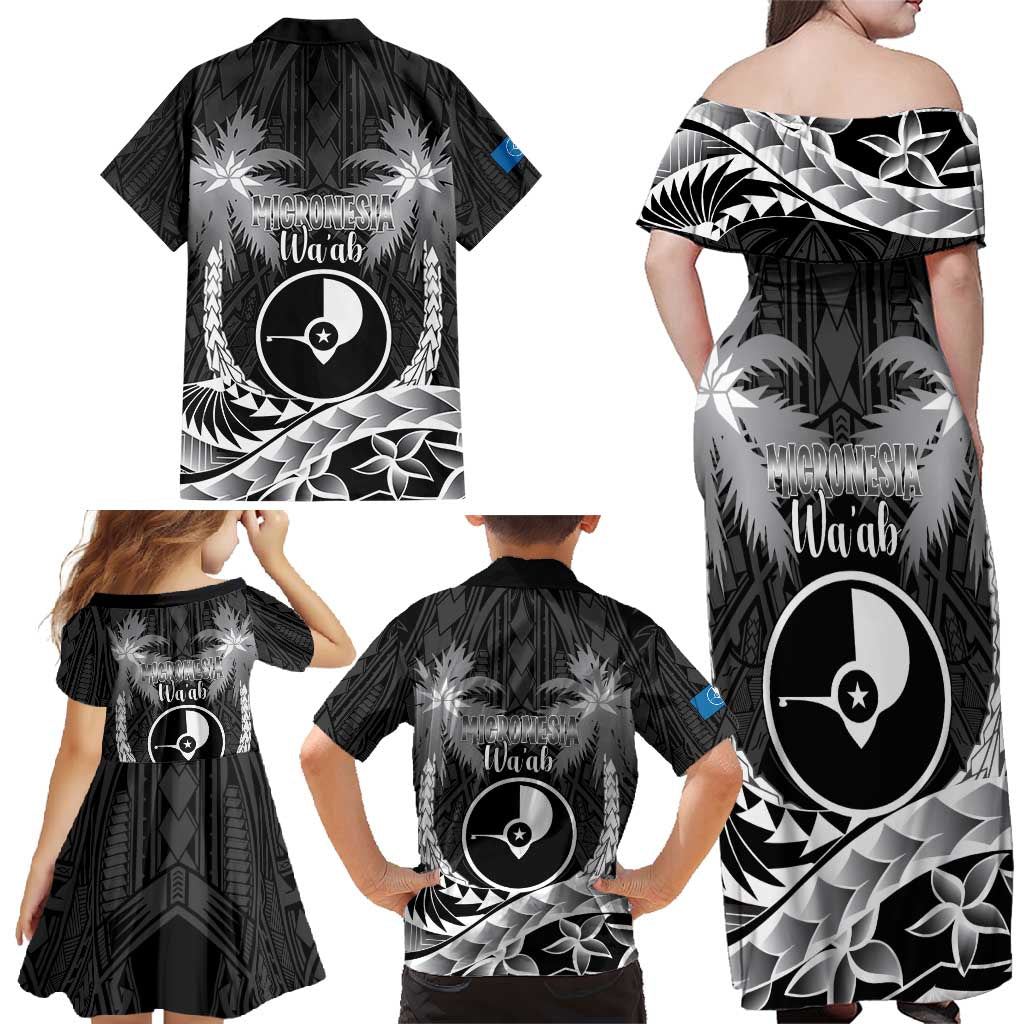 FSM Yap Day Family Matching Off Shoulder Maxi Dress and Hawaiian Shirt 2025 Wa'ab Micronesia Black Color LT14 - Polynesian Pride