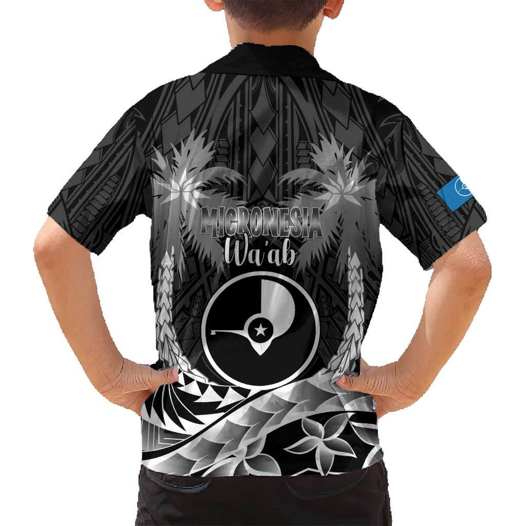 FSM Yap Day Family Matching Off Shoulder Short Dress and Hawaiian Shirt 2025 Wa'ab Micronesia Black Color LT14 - Polynesian Pride