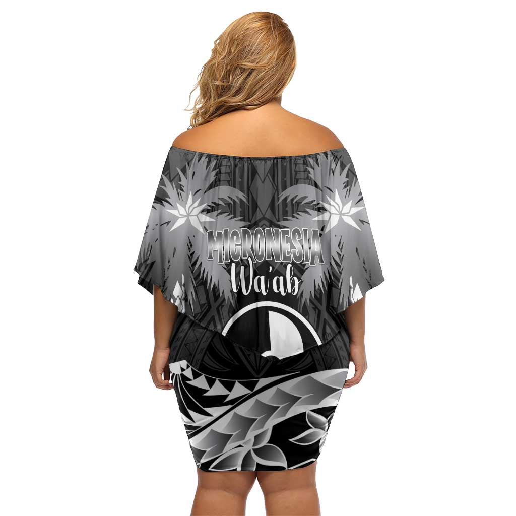 FSM Yap Day Family Matching Off Shoulder Short Dress and Hawaiian Shirt 2025 Wa'ab Micronesia Black Color LT14 - Polynesian Pride