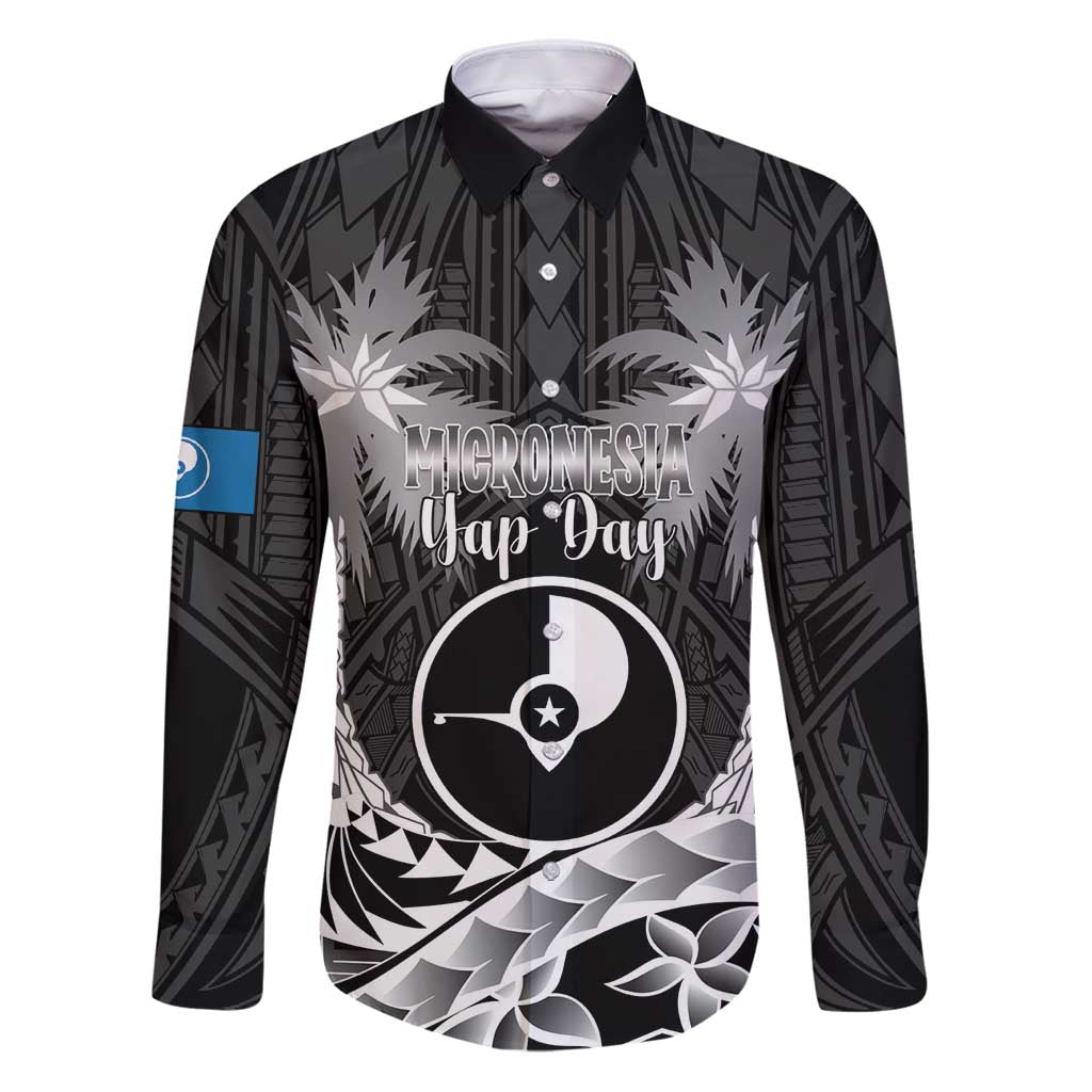 FSM Yap Day Family Matching Puletasi and Hawaiian Shirt 2025 Wa'ab Micronesia Black Color LT14 Dad's Shirt - Long Sleeve Black - Polynesian Pride