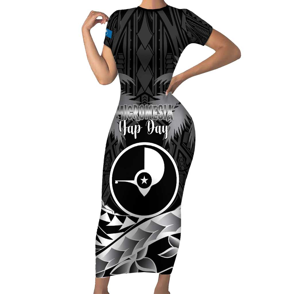 FSM Yap Day Family Matching Short Sleeve Bodycon Dress and Hawaiian Shirt 2025 Wa'ab Micronesia Black Color LT14 Mom's Dress Black - Polynesian Pride