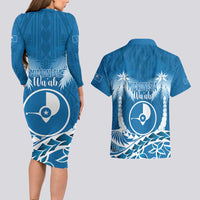 FSM Yap Day Couples Matching Long Sleeve Bodycon Dress and Hawaiian Shirt 2025 Wa'ab Micronesia Flag Color LT14 - Polynesian Pride