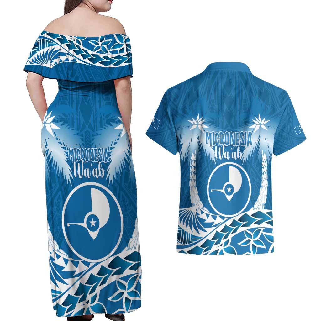 FSM Yap Day Couples Matching Off Shoulder Maxi Dress and Hawaiian Shirt 2025 Wa'ab Micronesia Flag Color LT14 - Polynesian Pride