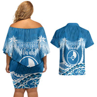 FSM Yap Day Couples Matching Off Shoulder Short Dress and Hawaiian Shirt 2025 Wa'ab Micronesia Flag Color LT14 - Polynesian Pride