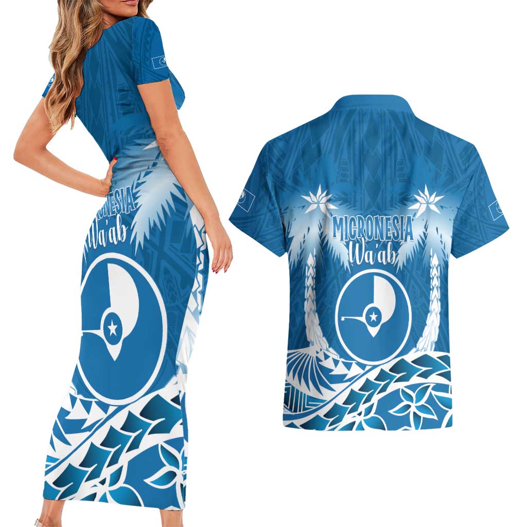 FSM Yap Day Couples Matching Short Sleeve Bodycon Dress and Hawaiian Shirt 2025 Wa'ab Micronesia Flag Color LT14 - Polynesian Pride