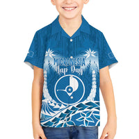 FSM Yap Day Family Matching Long Sleeve Bodycon Dress and Hawaiian Shirt 2025 Wa'ab Micronesia Flag Color LT14 Son's Shirt Blue - Polynesian Pride