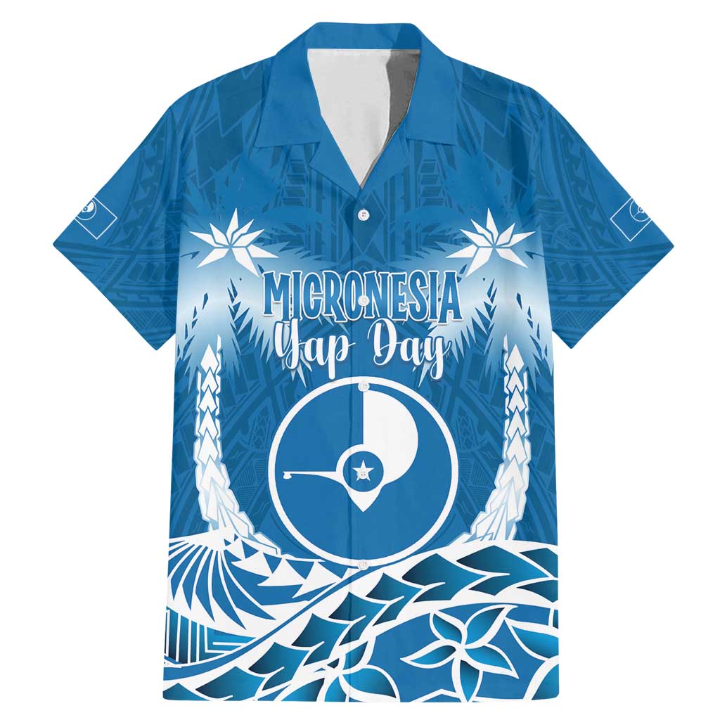FSM Yap Day Family Matching Mermaid Dress and Hawaiian Shirt 2025 Wa'ab Micronesia Flag Color LT14 Dad's Shirt - Short Sleeve Blue - Polynesian Pride