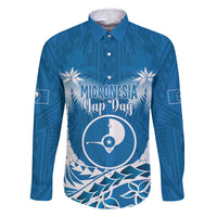 FSM Yap Day Family Matching Off The Shoulder Long Sleeve Dress and Hawaiian Shirt 2025 Wa'ab Micronesia Flag Color LT14 Dad's Shirt - Long Sleeve Blue - Polynesian Pride
