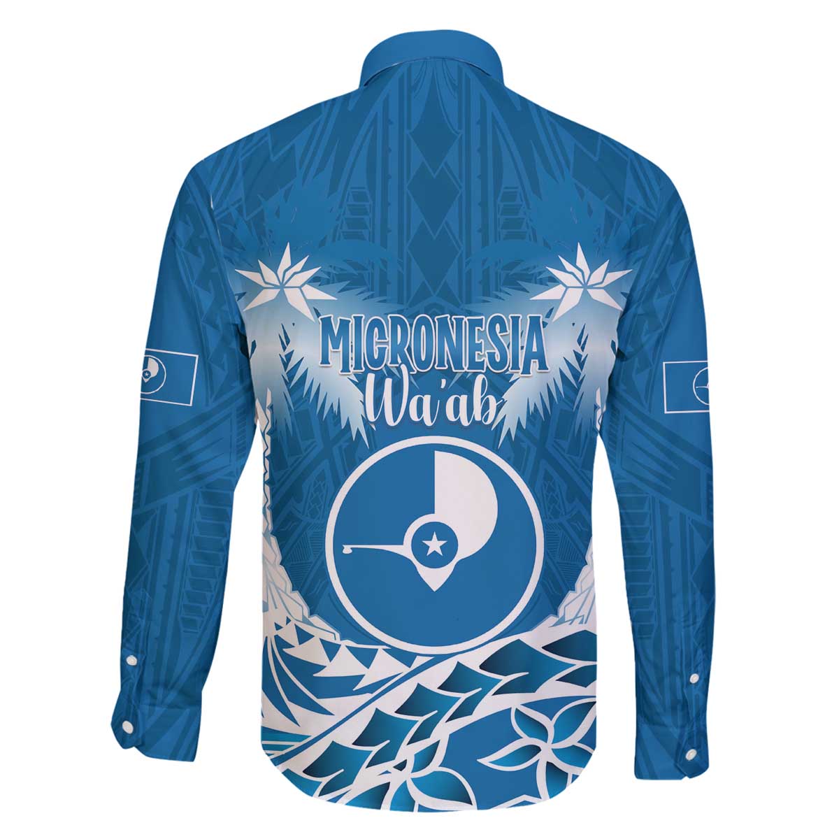FSM Yap Day Family Matching Off The Shoulder Long Sleeve Dress and Hawaiian Shirt 2025 Wa'ab Micronesia Flag Color LT14 - Polynesian Pride