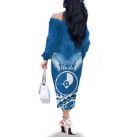 FSM Yap Day Family Matching Off The Shoulder Long Sleeve Dress and Hawaiian Shirt 2025 Wa'ab Micronesia Flag Color LT14 - Polynesian Pride