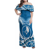 FSM Yap Day Family Matching Off Shoulder Maxi Dress and Hawaiian Shirt 2025 Wa'ab Micronesia Flag Color LT14 Mom's Dress Blue - Polynesian Pride