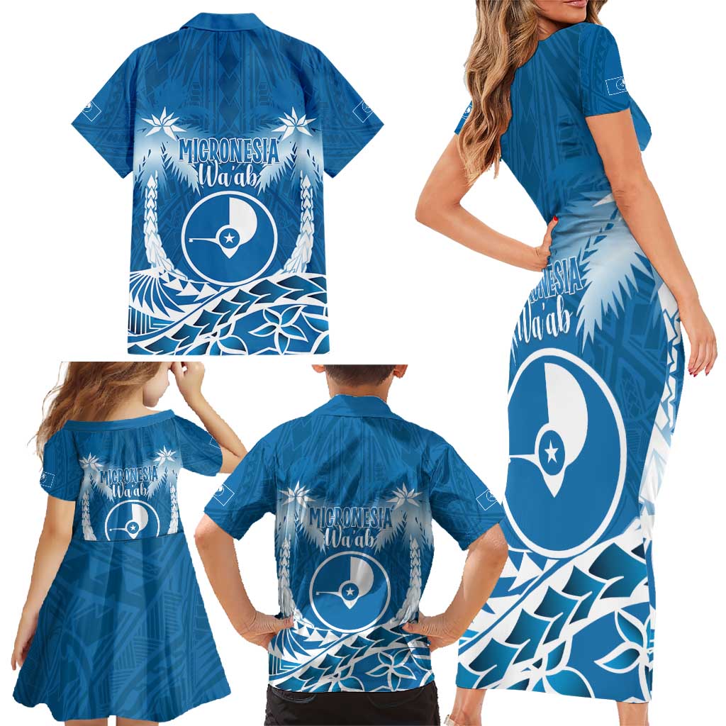 FSM Yap Day Family Matching Short Sleeve Bodycon Dress and Hawaiian Shirt 2025 Wa'ab Micronesia Flag Color LT14 - Polynesian Pride