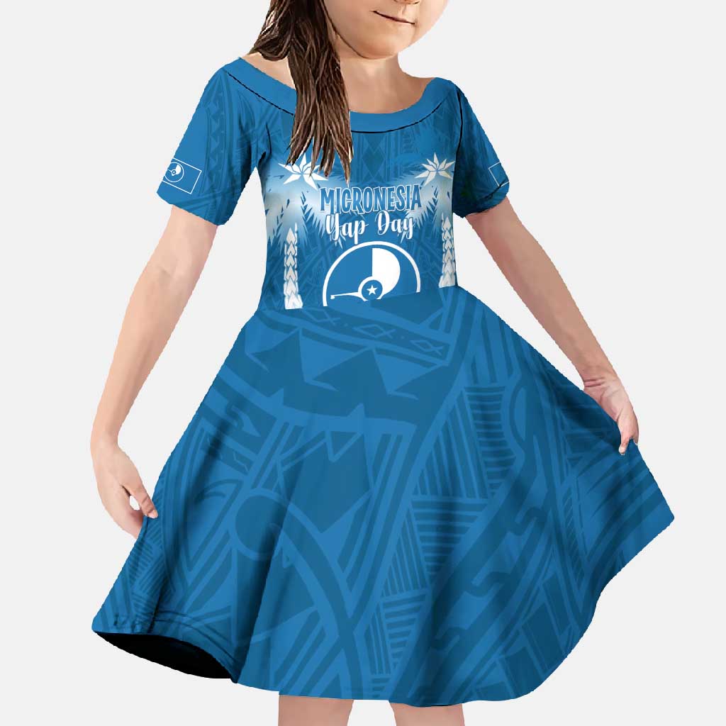FSM Yap Day Family Matching Summer Maxi Dress and Hawaiian Shirt 2025 Wa'ab Micronesia Flag Color LT14 Daughter's Dress Blue - Polynesian Pride
