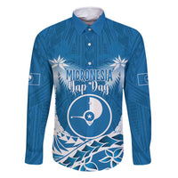 FSM Yap Day Family Matching Summer Maxi Dress and Hawaiian Shirt 2025 Wa'ab Micronesia Flag Color LT14 Dad's Shirt - Long Sleeve Blue - Polynesian Pride