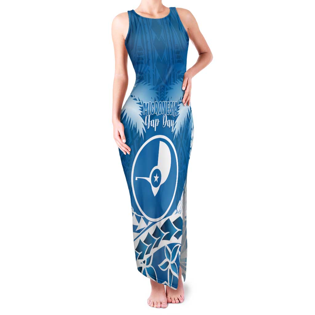 FSM Yap Day Family Matching Tank Maxi Dress and Hawaiian Shirt 2025 Wa'ab Micronesia Flag Color LT14 Mom's Dress Blue - Polynesian Pride