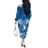 FSM Yap Day Off The Shoulder Long Sleeve Dress 2025 Wa'ab Micronesia Flag Color