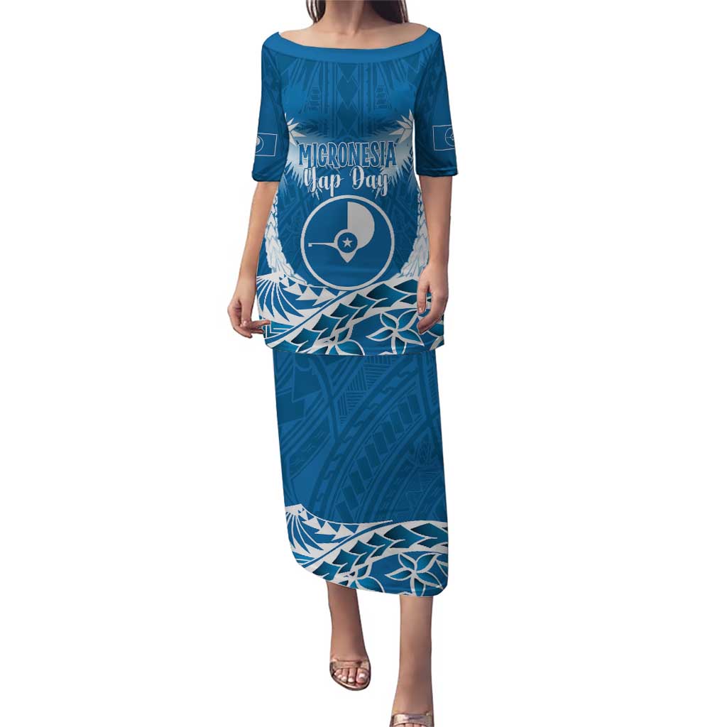 FSM Yap Day Puletasi 2025 Wa'ab Micronesia Flag Color LT14 Long Dress Blue - Polynesian Pride