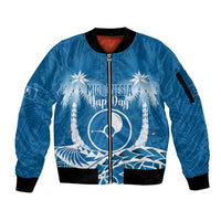 FSM Yap Day Sleeve Zip Bomber Jacket 2025 Wa'ab Micronesia Flag Color LT14 Unisex Blue - Polynesian Pride