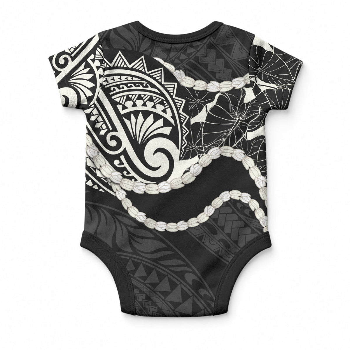 Aloha Hawaii Kalo Pikake Lei Baby Onesie Chest Tattoo Black Hawaiian Pattern