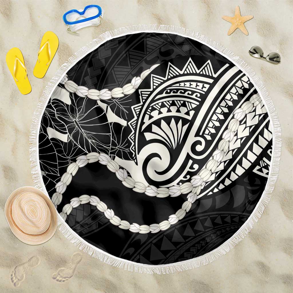 Aloha Hawaii Kalo Pikake Lei Beach Blanket Chest Tattoo Black Hawaiian Pattern