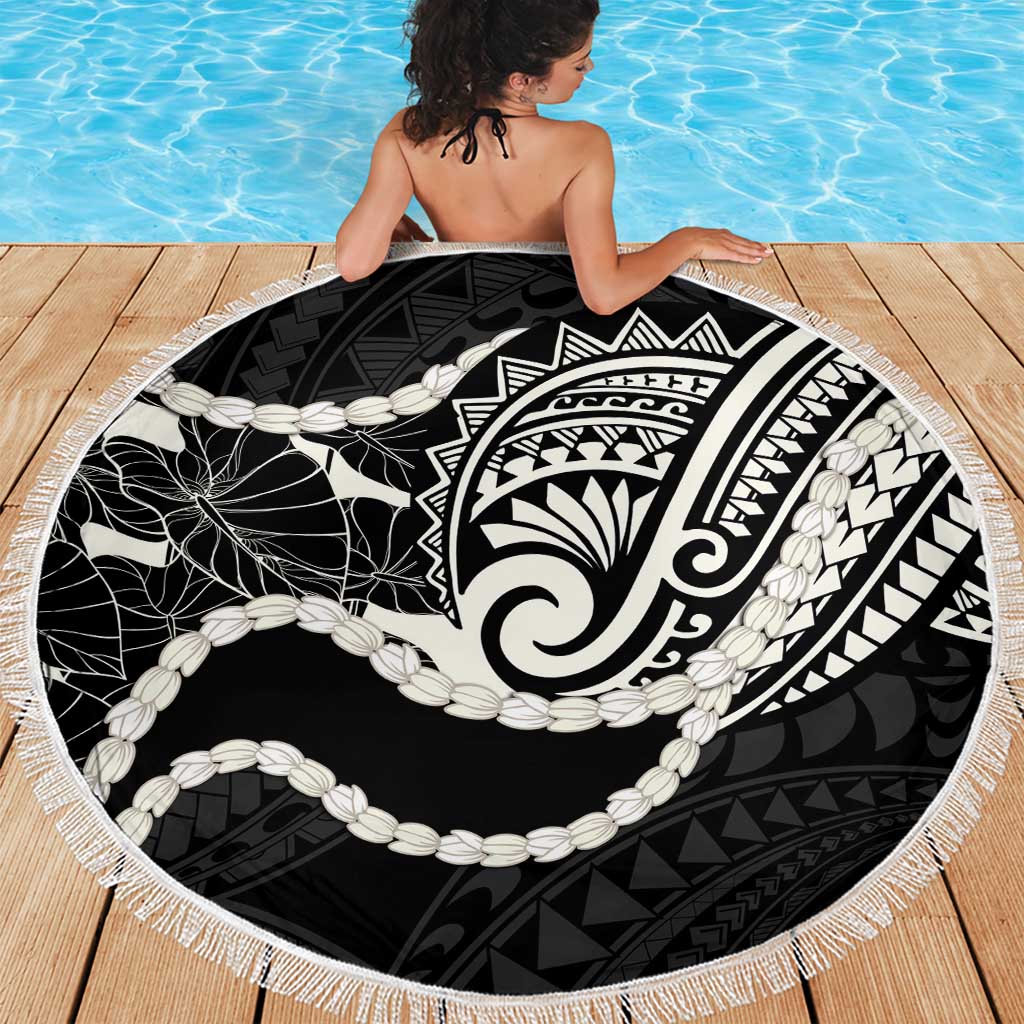 Aloha Hawaii Kalo Pikake Lei Beach Blanket Chest Tattoo Black Hawaiian Pattern
